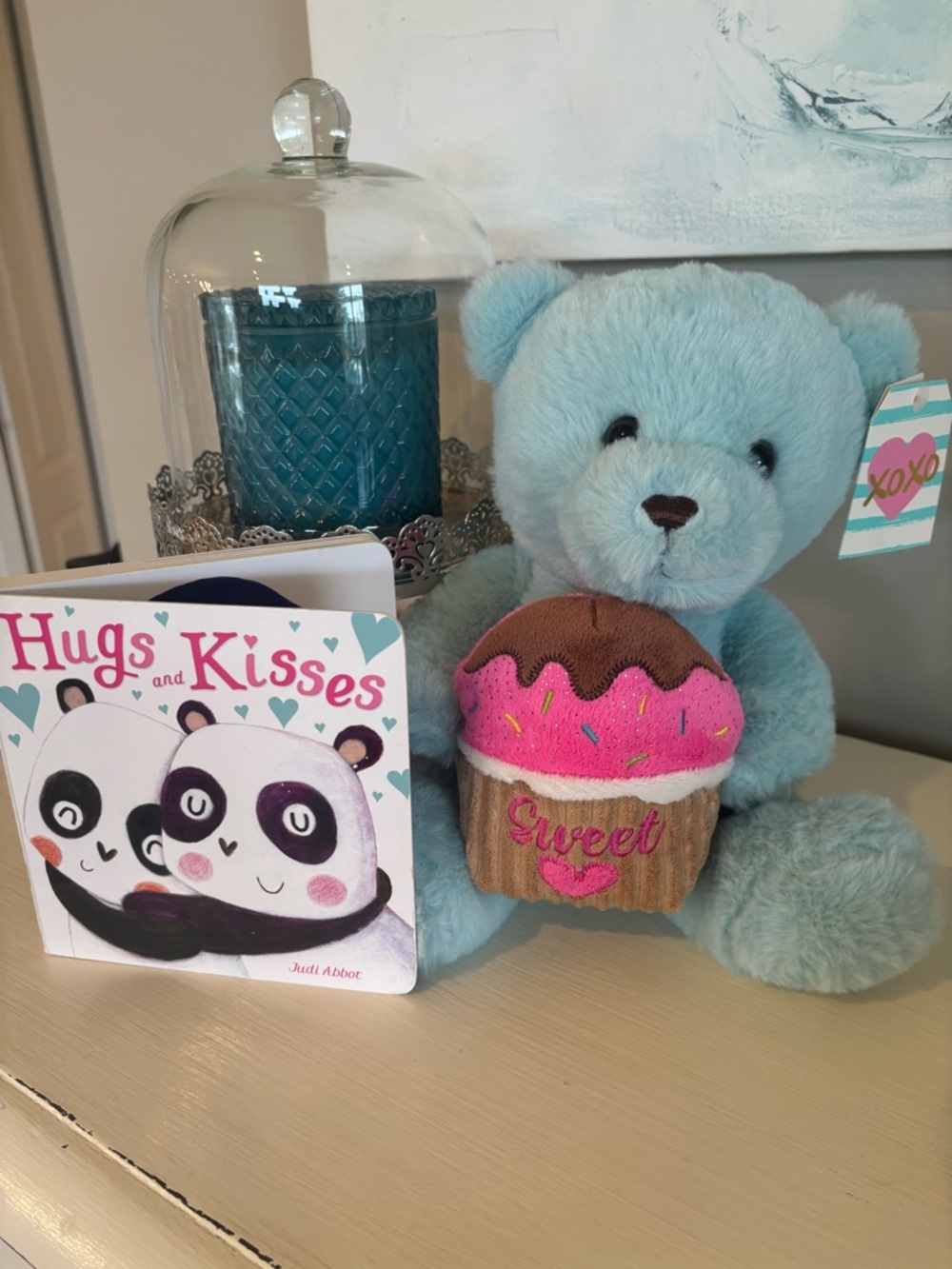 Baby Gift Set Blue Plush XO Teddy Bear with Hugs and Kisses Board Book